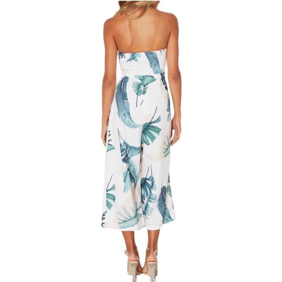 Women’s Palm Leaf Tropical Jumpsuit Stretch Romper Summer Vacation - Picture 3 of 14